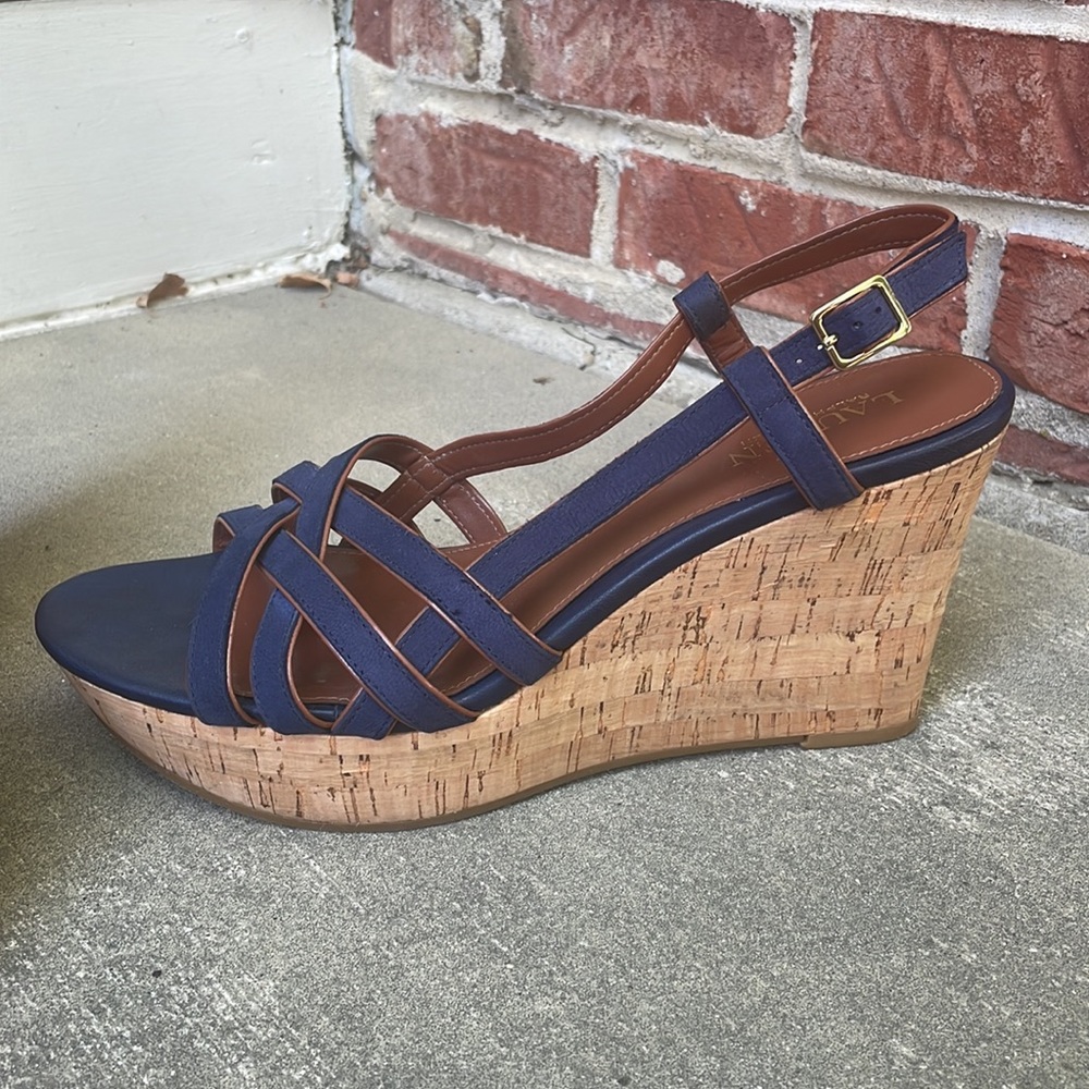 Blue Ralph Lauren wedge sandals. - Picture 6 of 9